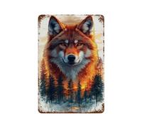 sinyumoney Décoration murale numérique imperméable en fer forgé représentant un loup et une forêt, idéale pour une chambre, un salon, un garage, une cour ou un pub (11,8 po x 7,9 po).