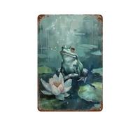 sinyumoney Décoration murale rétro en métal représentant une grenouille sur un nénuphar, idéale pour un atelier, une salle de jeux, un bar ou une cuisine (11,8 x 7,9 pouces).