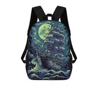 sinyumoney Deep Blue Pirate Ship Sac À Dos Enfant Fille 3D, Sac D'école, Sac À Dos Pour Tout-petits, Sac À Dos Décontracté, Sac À Livres Tendance 17inch