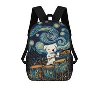 sinyumoney Dog Playing Drums Starry Night Sac À Dos Scolaire Imprimé En 3D Pour Enfants, Sac À Dos De Voyage, Sac Tendance Et Décontracté Pour Écoliers 17inch