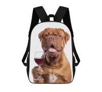 sinyumoney Dogues De Bordeaux Dog with Wine Glass Sacs À Dos Scolaires Pour Enfants, Sac D'école Imprimé En 3D Pour Garçons, Élèves Du Primaire Et Du Collège 17inch