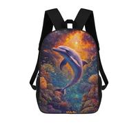 sinyumoney Dolphin in Space Sac À Dos Scolaire Pour Enfants Imprimé En 3D, Idéal Pour Les Voyages Et Les Lectures, Pour Les Garçons Et Les Élèves Du Primaire 17inch