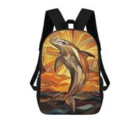 sinyumoney Dolphin Sunset Stained Glass Sacs À Dos Imprimés En 3D Pour Enfants, Sacs D'école Tendance Pour Garçons, Élèves Du Primaire Et Du Collège 17inch