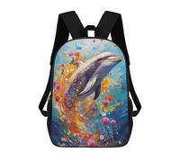 sinyumoney Dolphin Swimming in Paint Sac À Dos Scolaire Pour Filles Et Garçons, Grande Capacité, Léger, Pour Enfants Et Étudiants 17inch