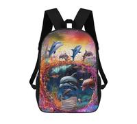 sinyumoney Dolphins in A Colorful Ocean -2 Sac À Dos Imprimé 3D Pour Enfants, Sac À Dos Léger Pour Écoliers Et Écoliers, Sac À Goûter Pour La Crèche 17inch