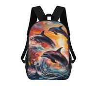 sinyumoney Dolphins in Colorful Waves Sac À Dos Scolaire Pour Enfants, Imprimé En 3D, Tendance Et Décontracté, Pour Garçons, Élèves Du Primaire Et Du Collège 17inch