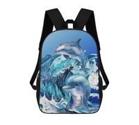 sinyumoney Dolphins in The Surf Sac À Dos Scolaire Imprimé En 3D, Sac À Dos Décontracté Pour Enfants, Sac D'école Imprimé En 3D Pour Garçons, Primaire Et Collège 17inch