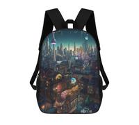 sinyumoney Dragon Moon Sky Art - 1 Sac à dos d'école pour enfants, sacs à dos imprimés en 3D, sacs à dos d'école à la mode pour garçons, écoliers primaires et collèges, Fantasy Cityscape Urban