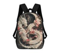 sinyumoney Dragon Sakura Japanese Sac À Dos Scolaire Pour Enfants, Sac À Dos De Voyage Décontracté, Grand Sac À Dos Pour Garçons Et Filles 17inch