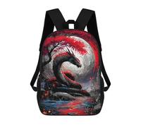 sinyumoney Dragon Under The Moon with Red Tree Sac À Dos Enfant Fille 3D, Sac D'école, Sac À Dos Pour Tout-petits, Sac À Dos Décontracté, Sac À Livres Tendance 17inch