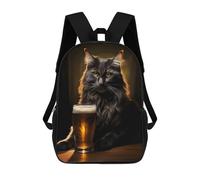 sinyumoney Drinking Buddy Black Cat Sacs À Dos Pour Enfants, Cartables, Sacs À Dos Scolaires Imprimés En 3D, Sacs À Dos De Voyage Tendance Pour Enfants (primaire, Collège) 17inch