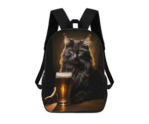 sinyumoney Drinking Buddy Black Cat Sacs À Dos Pour Enfants, Cartables, Sacs À Dos Scolaires Imprimés En 3D, Sacs À Dos De Voyage Tendance Pour Enfants (primaire, Collège) 17inch