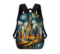 sinyumoney Dubai Futuristic Cubism - Modern Geometric Skyline Sac À Dos Scolaire Imprimé En 3D Pour Enfants, Sac À Dos Garçon/fille, Sac De Voyage Pour Enfants 17inch