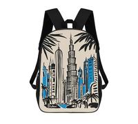 sinyumoney Dubai Skyline Illustration with Palm Trees Sacs À Dos Tendance Imprimés En 3D 17inch Sac D'école Décontracté Pour Enfants, Garçons, Élèves Du Primaire Et Du Collège