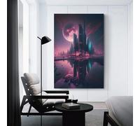 sinyumoney Dystopian Metropolis with Lunar Eclipse Affiches Murales Pour Salon, Pour Adolescents, Jeux Vidéo, Chambre De Garçon, Décoration Murale, Art Mural 16x24inch(40x60cm)