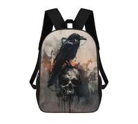 sinyumoney E.A. Poe Raven on Skull Sac À Dos Scolaire Imprimé En 3D, Sac À Dos Décontracté Pour Enfants, Sac D'école Imprimé En 3D Pour Garçons, Primaire Et Collège 17inch