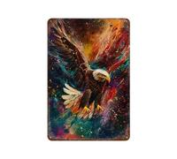 sinyumoney Eagle Art Print, Abstract Painting Plaque Murale Vintage En Métal Peinte, Idéale Pour Les Salles De Jeux Et La Décoration Avec Des Drapeaux11.8 x7.9