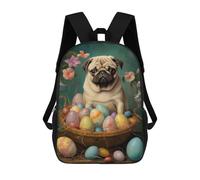 sinyumoney Easter Pug with Eggs Sac À Dos Scolaire Pour Enfants, 43 Cm (17 Pouces), Imprimé En 3D, Pour Garçons, Élèves Du Primaire Et Du Collège