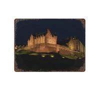 sinyumoney Edinburgh Castle At Night Panneaux Métalliques Humoristiques Pour Bureau, Bar, Cuisine, Jardin, Décoration Murale En Fer 11.8"x15.7"