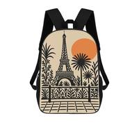 sinyumoney Eiffel Tower Illustration with Tropical Plants Sac À Dos Scolaire Grand Format, Léger Et Décontracté, Idéal Pour Le Campus, Les Voyages Et Le Sport En Plein Air 17inch