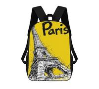 sinyumoney Eiffel Tower Paris Yellow Sketch Sacs À Dos Pour Enfants, Cartables Imprimés En 3D, Sacs À Dos Pour Élèves Du Primaire Et Du Collège (garçons Et Filles) 17inch
