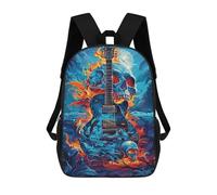 sinyumoney Electric Guitar with Skull And Flames Art Print Sacs À Dos Pour Enfants, Sac À Dos Scolaire Imprimé En 3D Pour Enfants, Sac À Dos De Voyage, Sac À Livres Pour Enfants 17inch Sac D'école