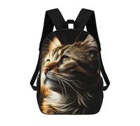 sinyumoney Electric Wolf Portrait Sac à dos d'école pour enfants, Sacs à dos imprimés en 3D, Sacs à dos d'école à la mode pour garçons, Écoles primaires et collégiaux, Golden Tabby's Gaze, 17"