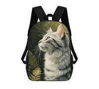 sinyumoney Elegant Cat Portrait in Nature 17inch Sac À Dos Scolaire Imprimé En 3D Pour Enfants, Style Décontracté Et Tendance, Idéal Pour Les Voyages Et Les Études.