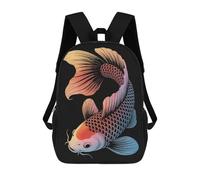 sinyumoney Elegant Koi Fish Illustration on Black Sac À Dos Scolaire Pour Enfants Imprimé En 3D, Idéal Pour Les Voyages Et Les Lectures, Pour Les Garçons Et Les Élèves Du Primaire 17inch