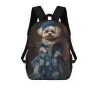 sinyumoney Elegant Maltese Dog in Blue Victorian Gown Renaissance Maltese Sacs À Dos Scolaires Pour Enfants, Sac D'école Imprimé En 3D Pour Garçons, Élèves Du Primaire Et Du Collège 17inch