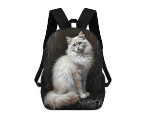 sinyumoney Elegant White Cat Portrait with Blue Eyes Sac À Dos Scolaire Pour Adolescents, Imprimé En 3D, Ajustable, À Poches Tendance, Pour Enfants, Garçons, Filles, Étudiants Et Adolescents 17inch