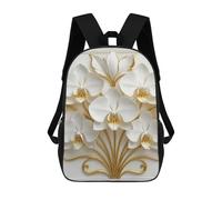 sinyumoney Elegant White Orchids with Golden Accents Sac À Dos Enfant, Cartable, Sac D'école, Motif Dessin Animé 3D, Sac Pour Ordinateur Portable, Pour Garçons Et Filles 17inch