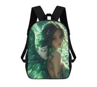 sinyumoney Enchanted Angel with White Cat Sac À Dos Imprimé En 3D, Sac D'école Décontracté Et Tendance Pour Enfants, Sac D'école Pour Garçons, Collégiens 17inch