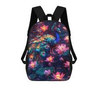sinyumoney Enchanted Peacock with Lotus Flowers Sac À Dos Scolaire Pour Enfants, Sac À Dos De Voyage Décontracté, Grand Sac À Dos Pour Garçons Et Filles 17inch
