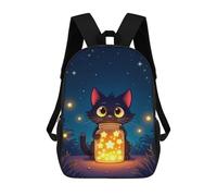 sinyumoney Enchanted Whiskers - Starlit Cat & Golden Jar in Moonlit Serenity Sacs À Dos Tendance Imprimés En 3D 17inch Sac D'école Décontracté Pour Enfants, Garçons, Élèves Du Primaire Et Du Collège