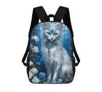 sinyumoney Enchanted White Cat with Blue Roses Sac À Dos Scolaire Pour Enfants, Imprimé En 3D, Pour Garçons, Élèves Du Primaire Et Du Collège 17inch