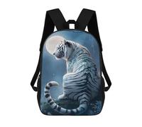 sinyumoney Enchanted White Tiger Moonlit Forest Sacs À Dos Tendance Imprimés En 3D 17inch Sac D'école Décontracté Pour Enfants, Garçons, Élèves Du Primaire Et Du Collège
