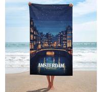 sinyumoney Ensemble de Serviettes de Bain Amsterdam, Pays-Bas, Paysage Nocturne, Serviette de Plage Douce et Ultra-absorbante, idéale pour Le Camping et Les Vacances, (130 cm x 80 cm).
