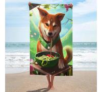 sinyumoney Ensemble de Serviettes de Bain « Chien Mangeant des Ramen » pour Une Peau Douce, séchage Rapide, résistantes, pour la Plage, Le Bain et la Piscine, 130 cm x 80 cm