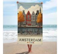sinyumoney Ensemble de Serviettes de Plage Amsterdam Canals & Bikes Basics, Serviette de Plage d'été idéale pour la Plage, 130 cm x 80 cm