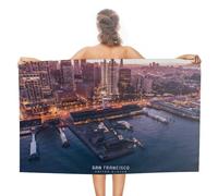 sinyumoney Ensemble de Serviettes de Plage « Crépuscule sur Le Front de mer de San Francisco », Ultra Douces, au Design soigné, idéales pour Les Peaux sensibles, 130 cm x 80 cm.