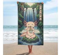 sinyumoney Ensemble de Serviettes de Plage, de Bain et de Piscine Waterfall Basics avec Motif Axolotl Mangeant des Ramen, Douces et Ultra-absorbantes, 130 cm x 80 cm.