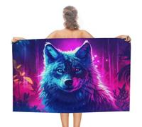 sinyumoney Ensemble de Serviettes de Plage et de Piscine Neon Wolf Portrait -1 Basics, 130 cm x 80 cm, idéal pour la Maison ou la Piscine. Motif : Loup Néon.