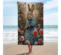 sinyumoney Ensemble de Serviettes de Plage « Madame Lapin dans Une roseraie » : Serviette Ultra-absorbante et Rapide, idéale pour Spa, Salle de Sport et hôtel (130 cm x 80 cm).