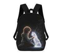 sinyumoney Ethereal Bond - Glowing Cat And Child Art - Mystical Connection Portrait Sacs À Dos Scolaires Pour Enfants, Sac D'école Imprimé En 3D Pour Garçons, Élèves Du Primaire Et Du Collège 17inch