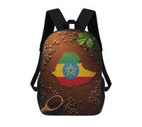 sinyumoney Ethiopia Coffee Bean Flag Art Sac À Dos Scolaire Enfant Tendance Et Décontracté, Sac À Dos Imprimé En 3D Pour Garçon, Grand Sac À Dos 17inch