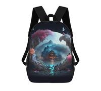 sinyumoney Fantasy Asian Landscape with Temple Sacs À Dos Tendance Imprimés En 3D 17inch Sac D'école Décontracté Pour Enfants, Garçons, Élèves Du Primaire Et Du Collège
