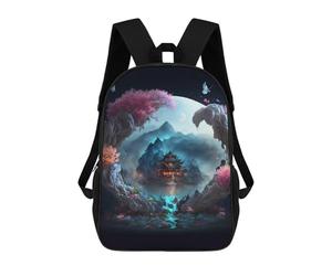 sinyumoney Fantasy Asian Landscape with Temple Sacs À Dos Tendance Imprimés En 3D 17inch Sac D'école Décontracté Pour Enfants, Garçons, Élèves Du Primaire Et Du Collège