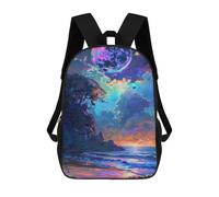 sinyumoney Fantasy Beach Sunset with Moon Sac À Dos Enfant, Cartable, Sac D'école, Motif Dessin Animé 3D, Sac Pour Ordinateur Portable, Pour Garçons Et Filles 17inch