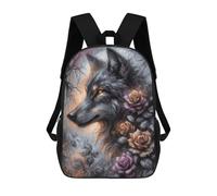 sinyumoney Fantasy Charcoal Wolf in A Rose Forest Sac À Dos Enfant Fille 3D, Sac D'école, Sac À Dos Pour Tout-petits, Sac À Dos Décontracté, Sac À Livres Tendance 17inch